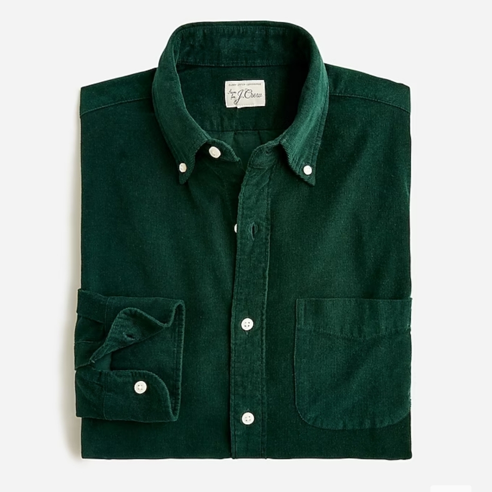 NWT J. Crew Fine-wale Corduroy Shirt Dark Forest Small